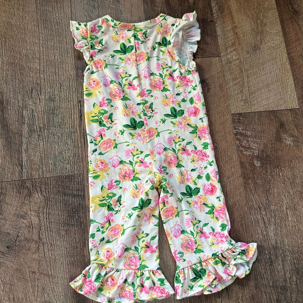 Baby Three Sisters Floral Ruffle Jumpsuit Romper 12 Months White Pink - Picture 14 of 14